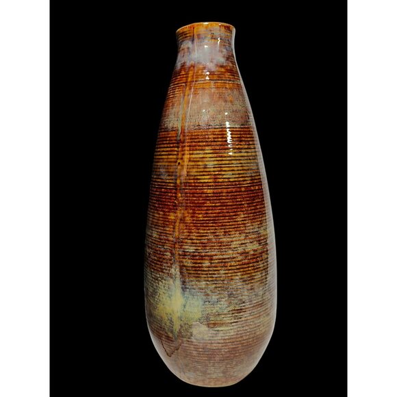 Handmade Ceramic Vase With Earthy Brown & Muted Green Glazed Finish, Vintage - Picture 2 of 8